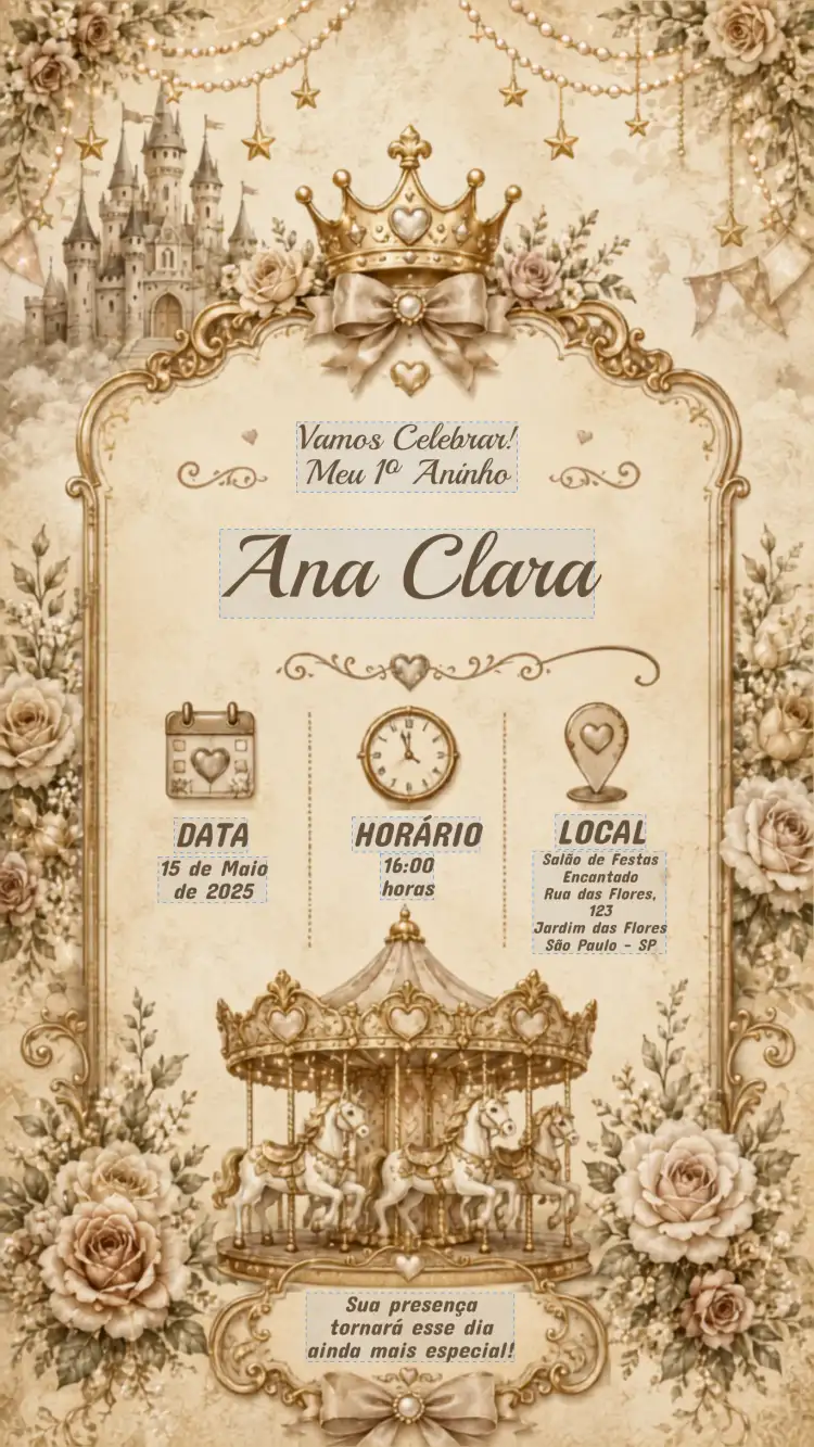 Convite Aniversário Infantil Carrossel Encantado luxo