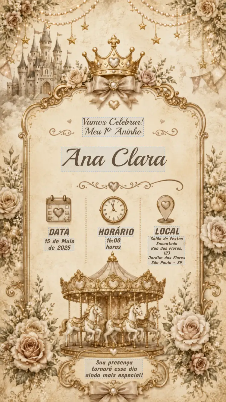 Luxury Enchanted Carousel Kids Birthday Invitation