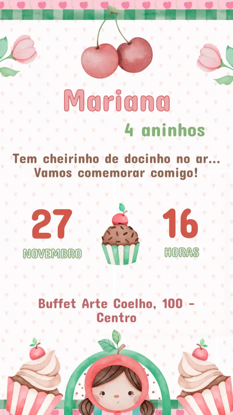 Convite Aniversário Infantil Cerejinha do Bolo