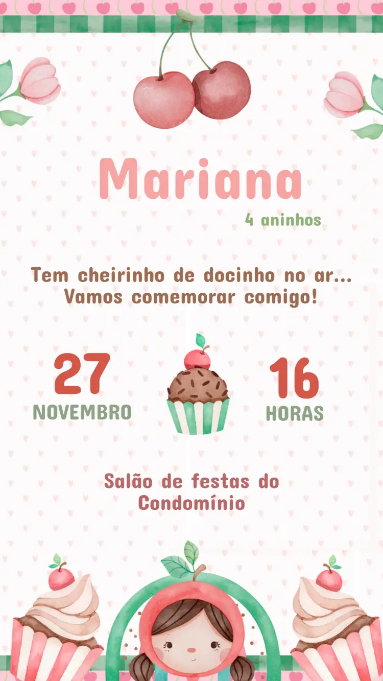 Convite Aniversário Infantil Cerejinha do Bolo