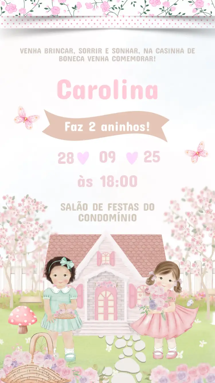 Convite Aniversário Infantil Chá de Bonecas