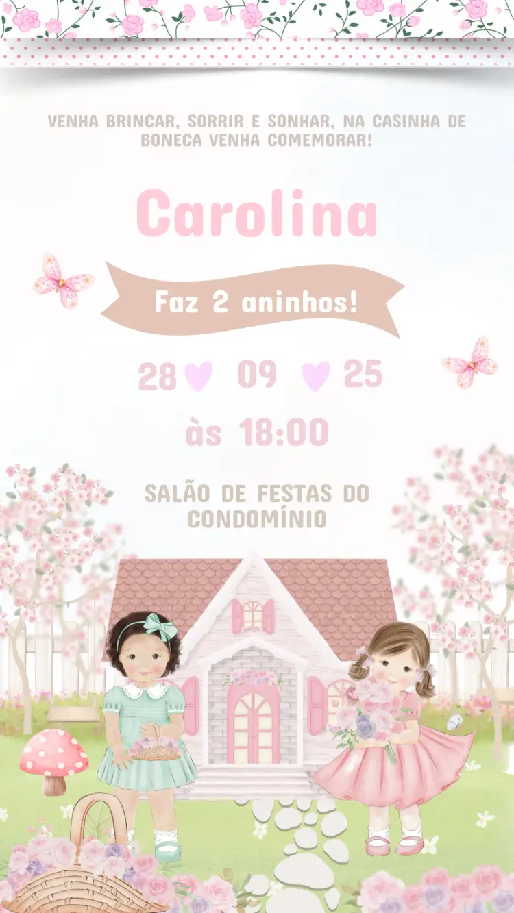 Convite Aniversário Infantil Chá de Bonecas