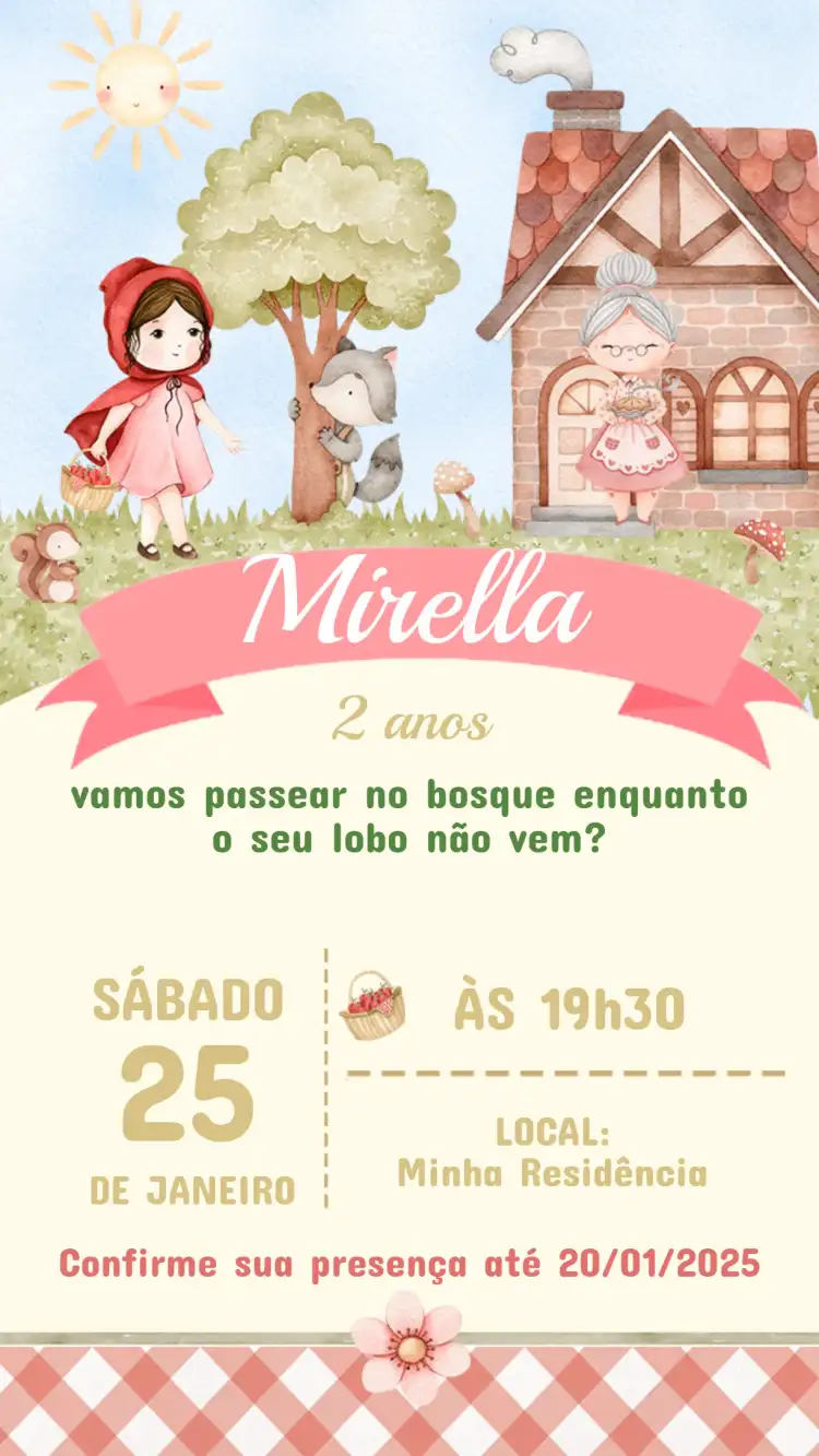 Children's Birthday Invitation LITTLE RED RIDING HOOD
