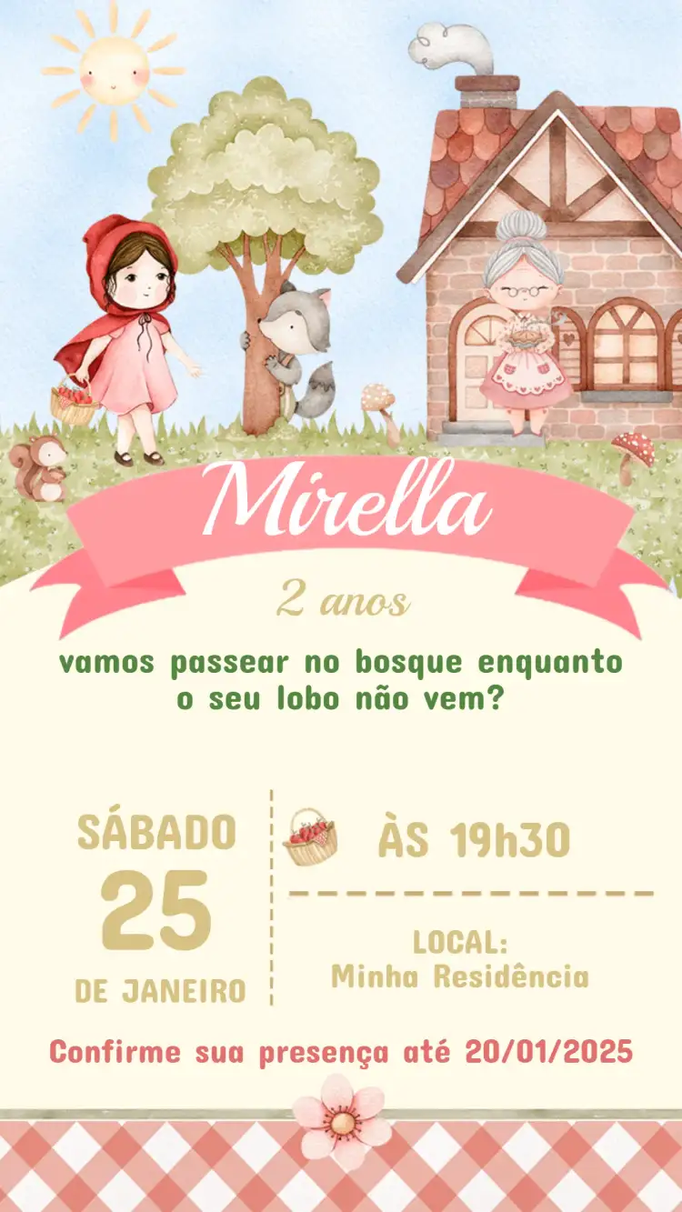 Invitation Children's Birthday Invitation LITTLE RED RIDING HOOD – Kids' Birthday Party theme colorful, childlike, playful, enchanted forest, vintage, fun