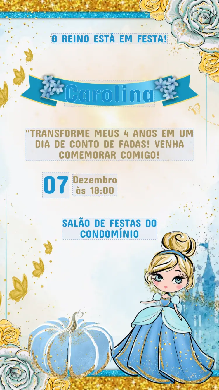Convite Aniversário Infantil Cinderela