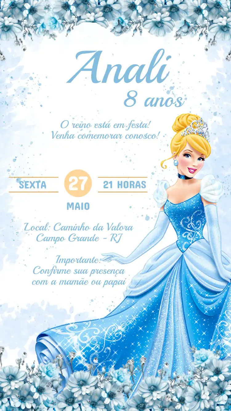 Convite Aniversário Infantil CINDERELA