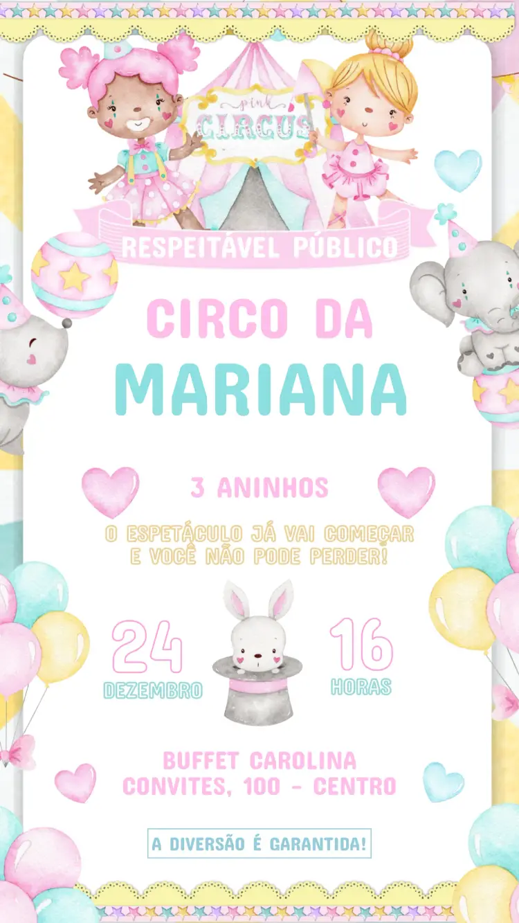 Invitación Cumpleaños Infantil Circo