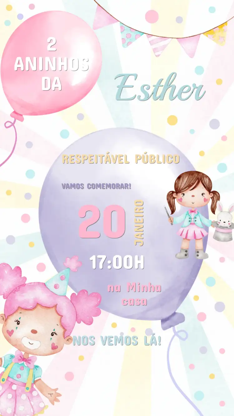 Invitation Convite Aniversário Infantil Circo – Aniversário Infantil theme colorido, divertido, lúdico, vibrante, circense, mágico