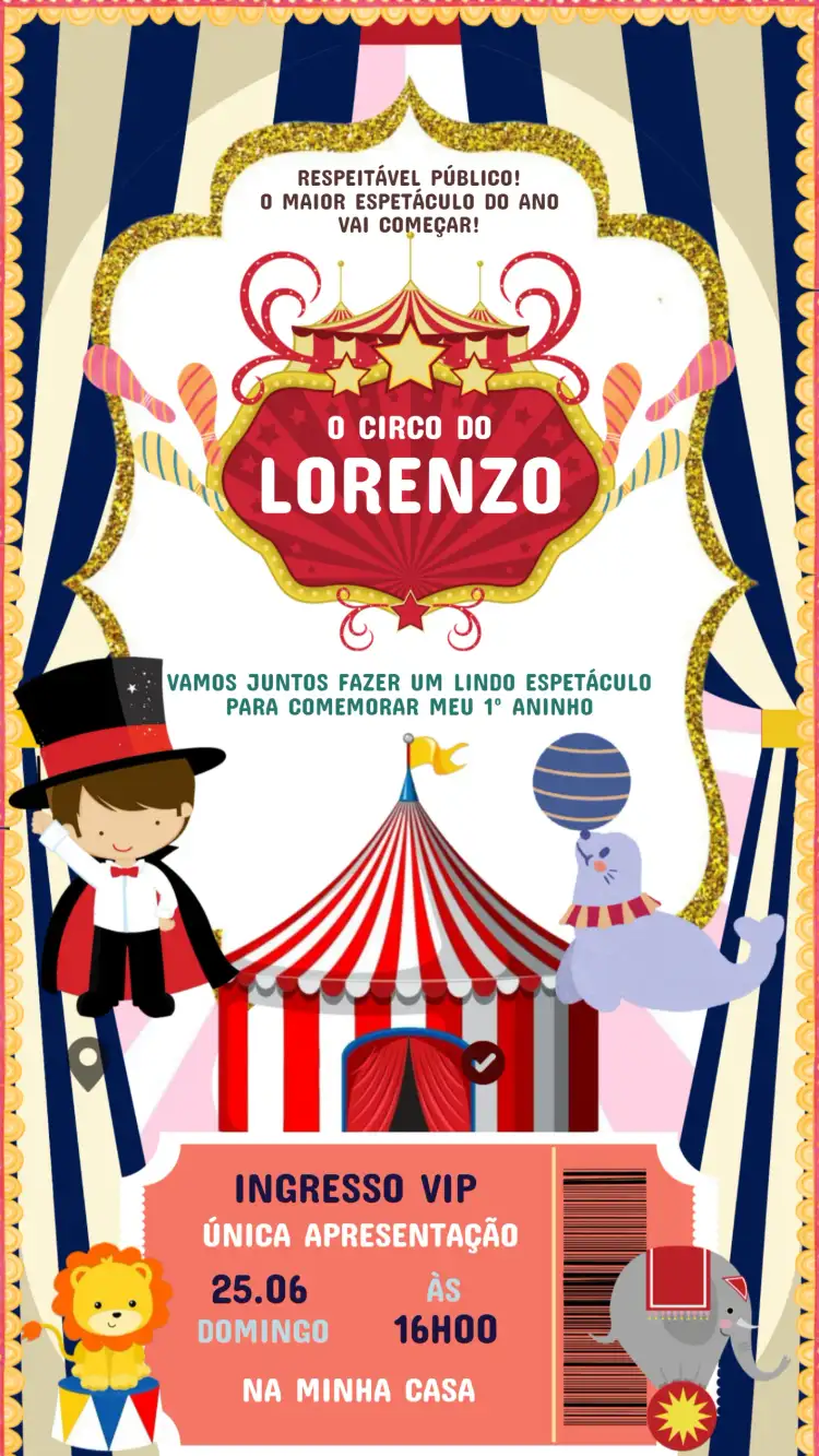 Convite Aniversário Infantil Circo