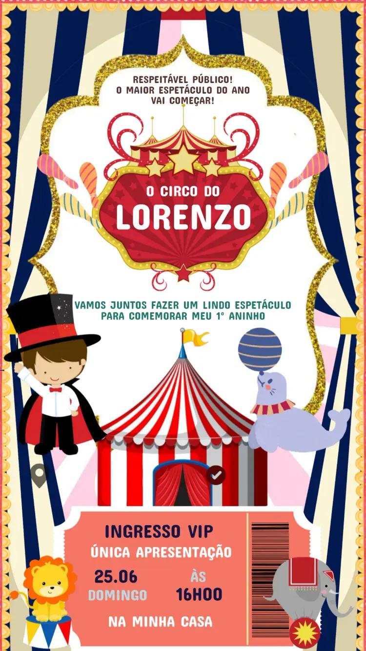 Convite Aniversário Infantil Circo