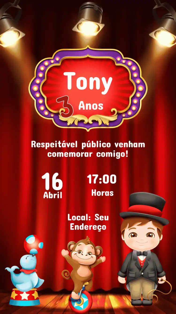 Convite Aniversário Infantil Circo