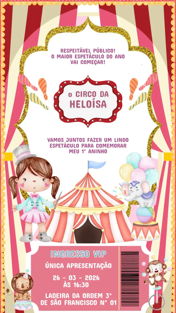 Invitation Children's Circus Birthday Invitation – Kids' Birthday Party theme colorful, fun, circus illustrations, playful, vibrant, festive