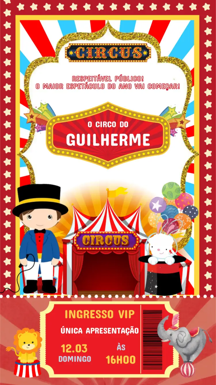 Invitation Children's Circus Birthday Invitation – Kids' Birthday Party theme colorful, fun, vibrant, circus illustrations, animation, thematic