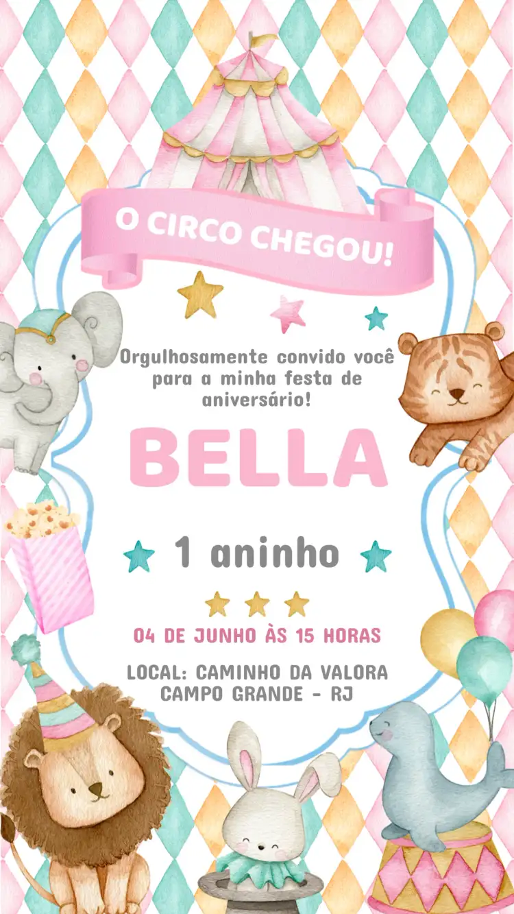 Convite Aniversário Infantil CIRCO ROSA