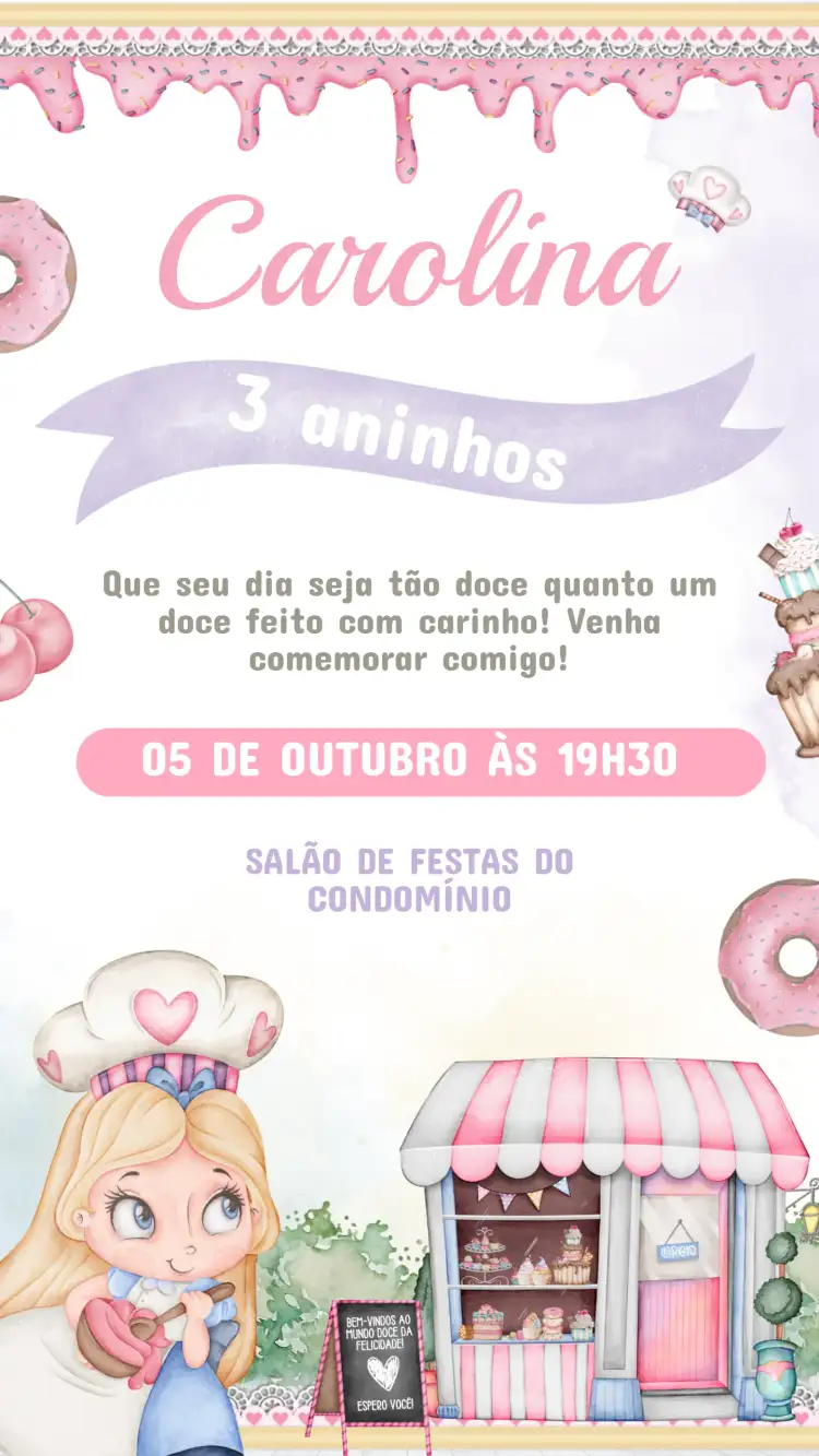 Convite Aniversário Infantil Confeitaria