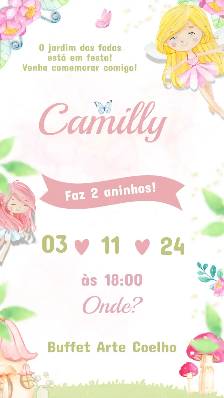 Convite Aniversário Infantil Fadas