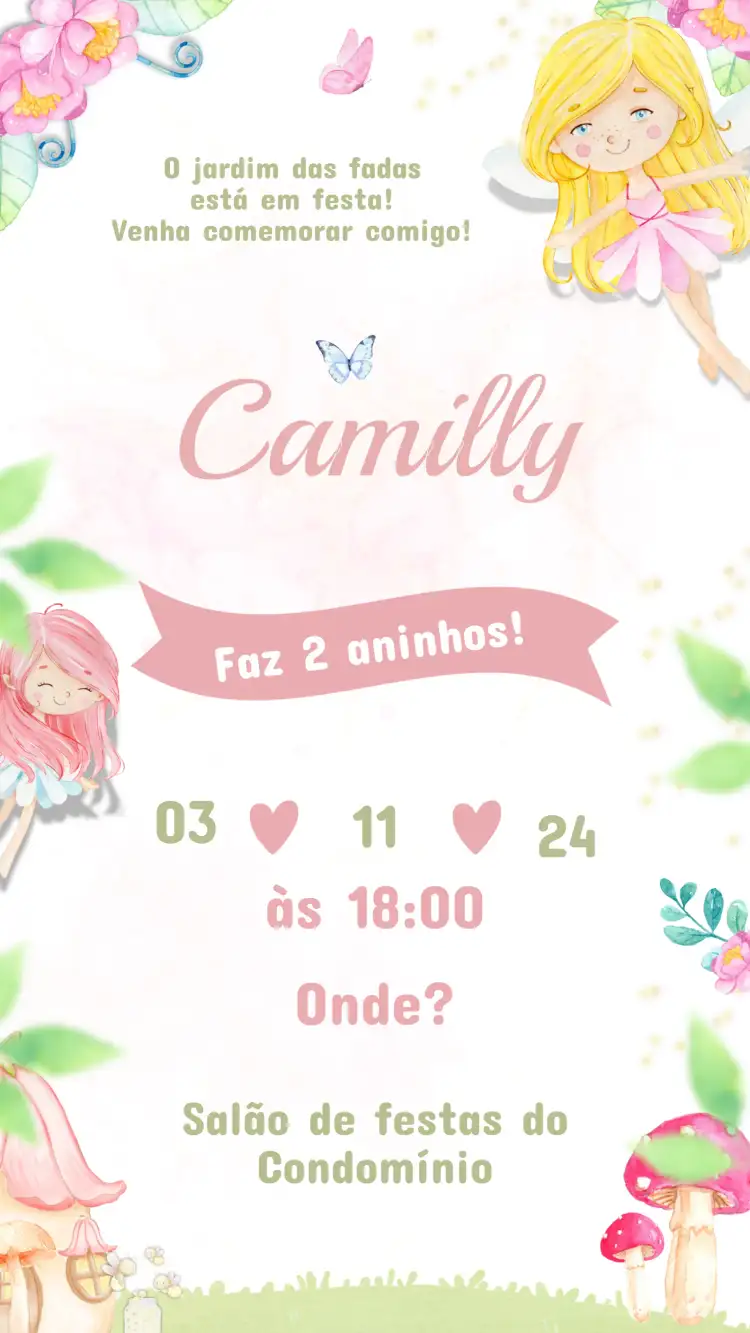 Convite Aniversário Infantil Fadas