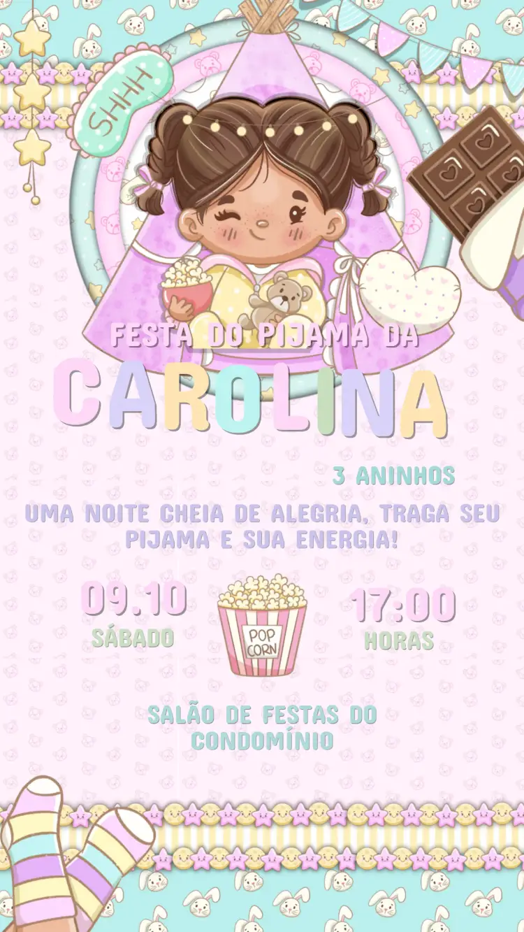 Convite Aniversário Infantil Festa do Pijama