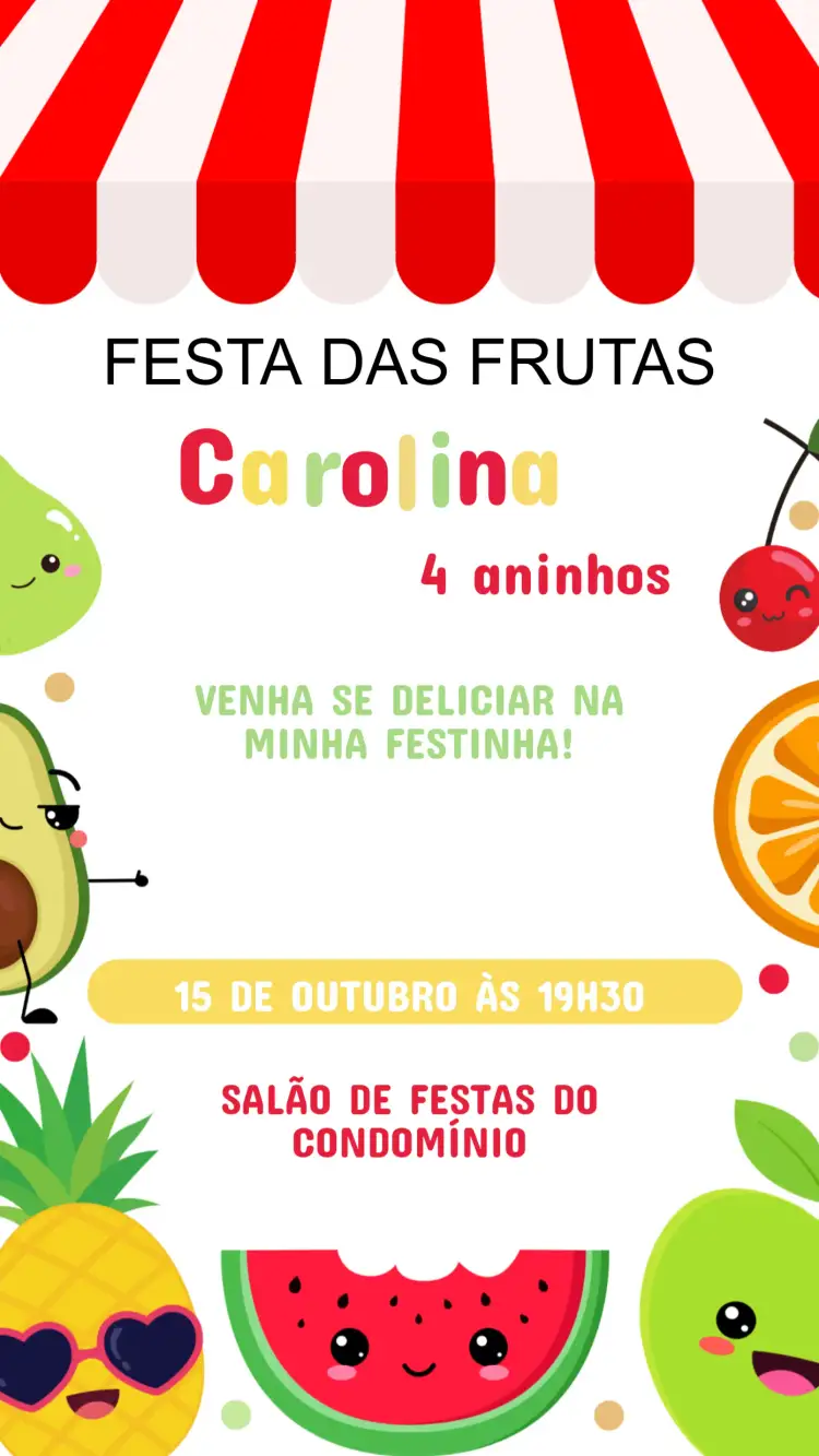 Invitation Children's Birthday Invitation Little Fruits Girl – Kids' Birthday Party theme colorful, playful, fun, fruity, childlike, cheerful
