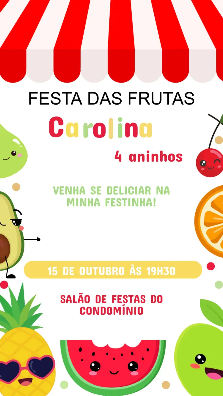 Convite Aniversário Infantil Frutinhas Menina