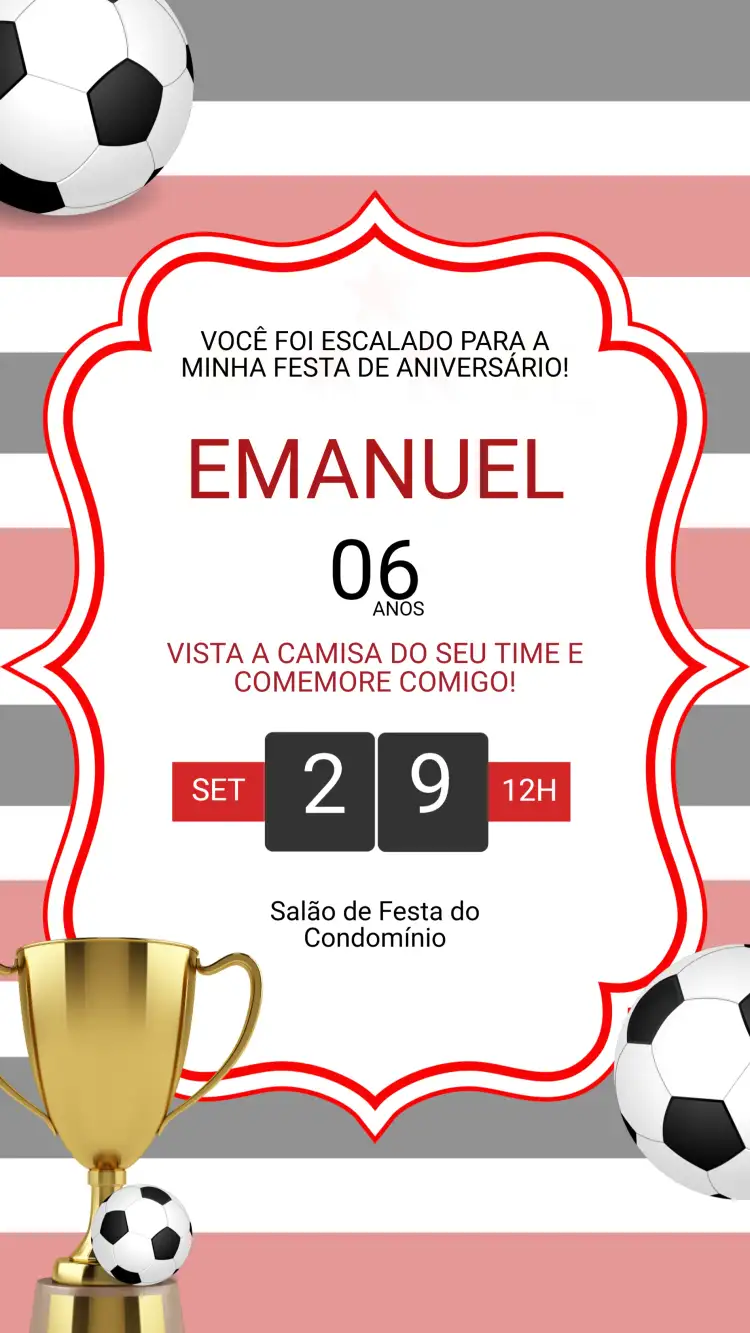 Convite Aniversário Infantil FUTEBOL