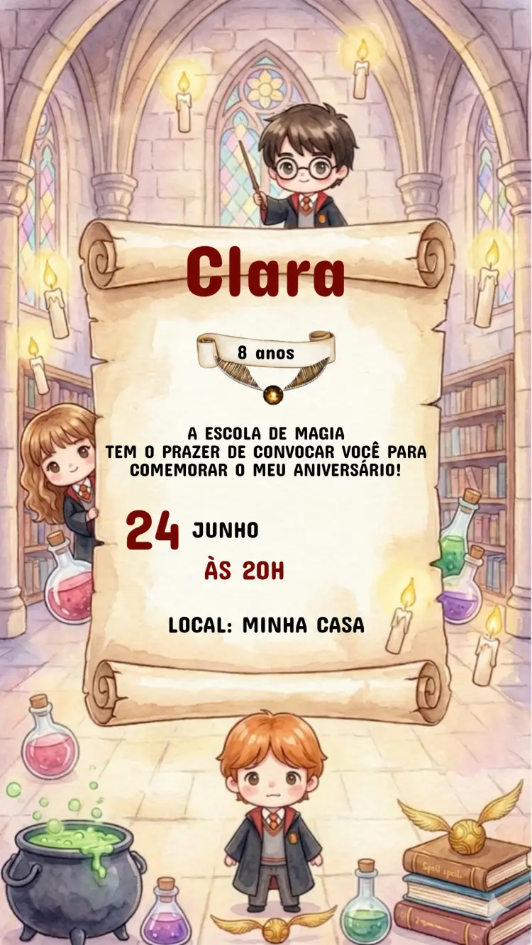Convite Aniversário Infantil Harry Potter