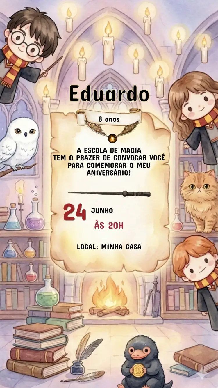 Convite Aniversário Infantil Harry Potter