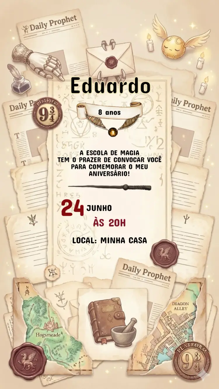 Convite Aniversário Infantil Harry Potter