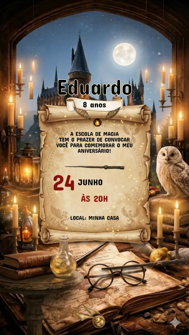Convite Aniversário Infantil Harry Potter