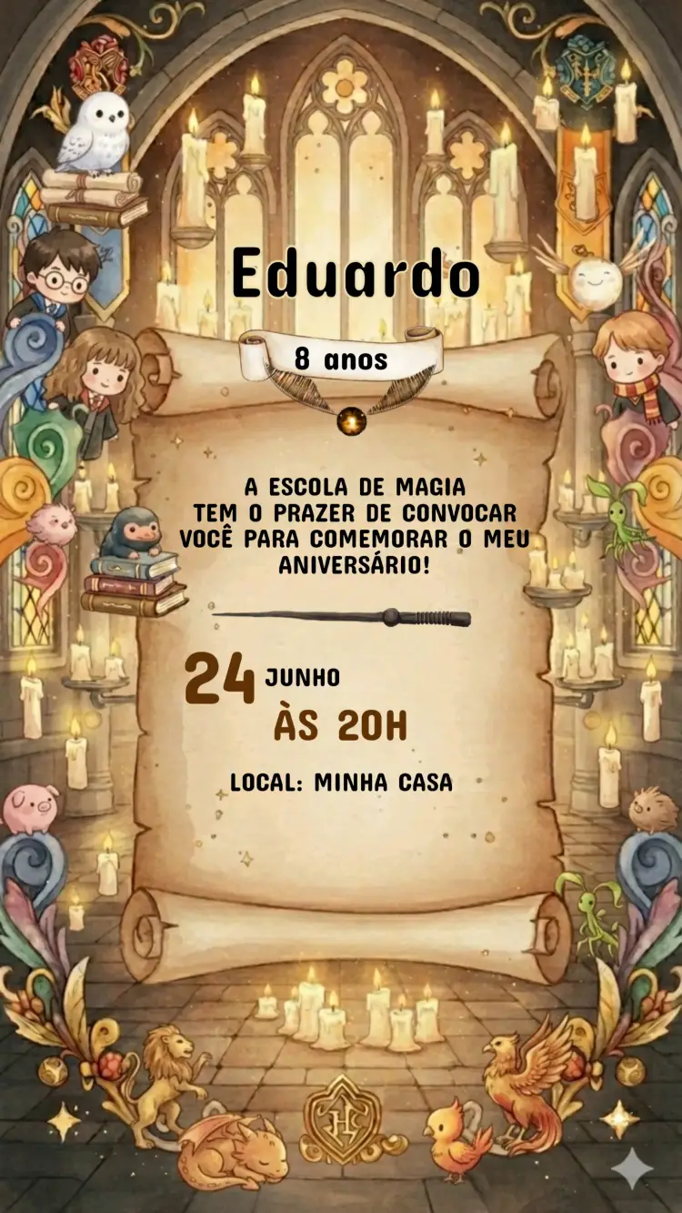 Convite Aniversário Infantil Harry Potter
