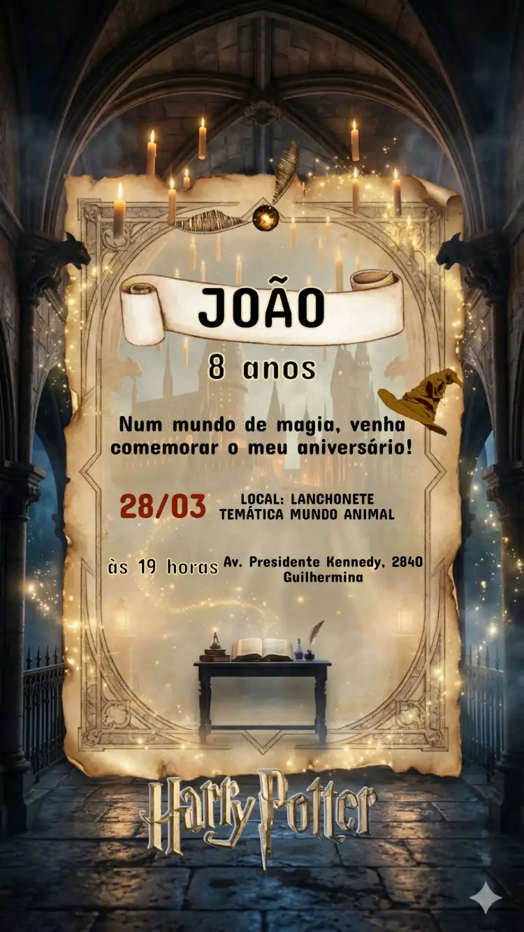 Convite Aniversário Infantil Harry Potter