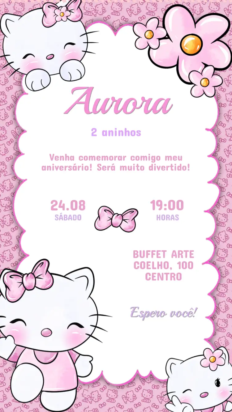 Convite Aniversário Infantil Hello Kitty