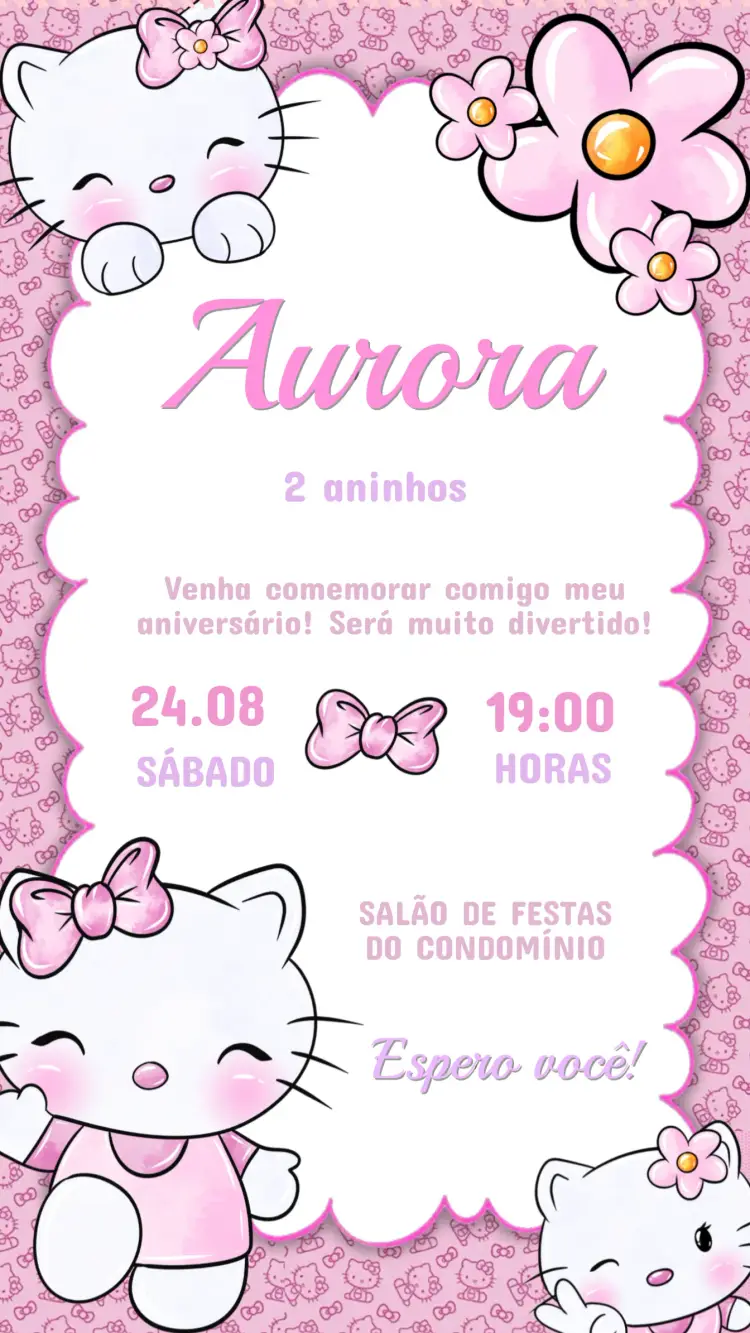 Convite Aniversário Infantil Hello Kitty