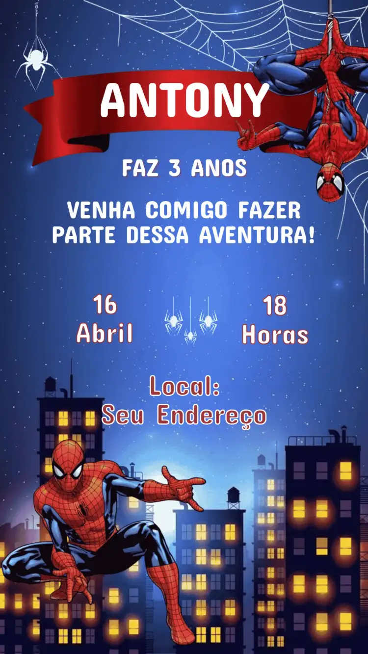 Convite Aniversário Infantil Homem Aranha