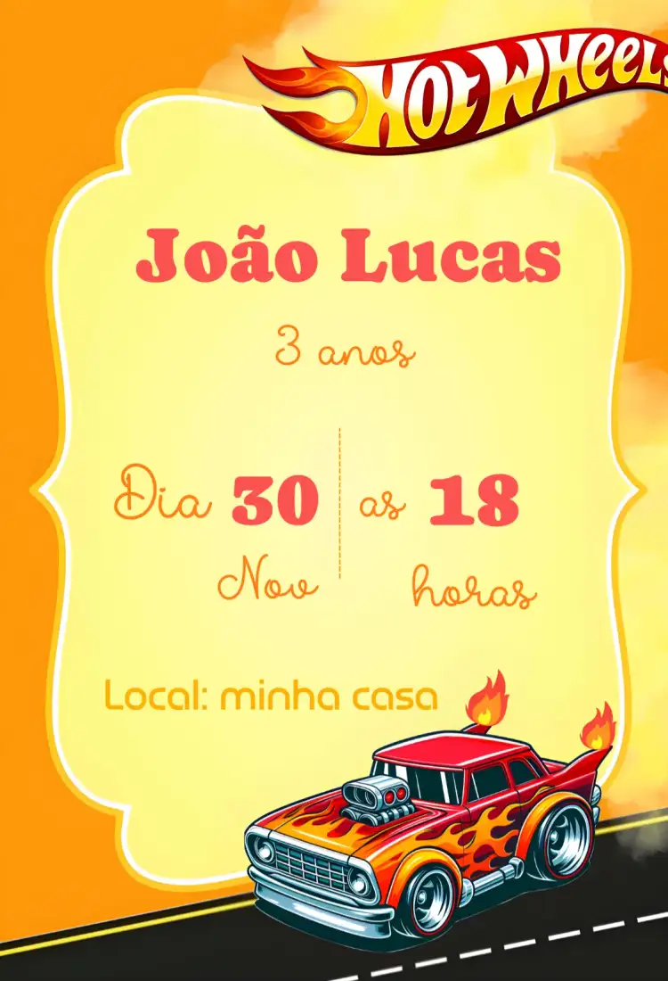 Convite aniversário infantil Hotwheels