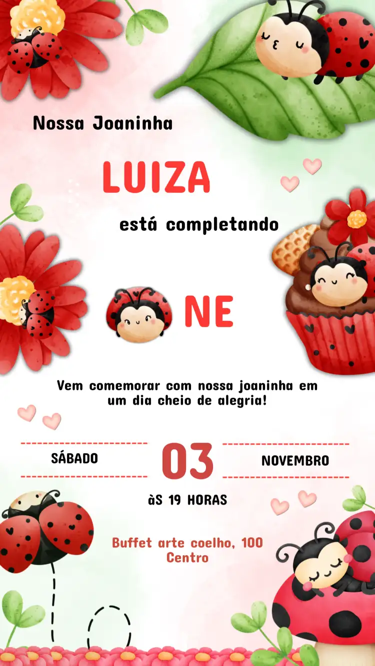 Invitación Cumpleaños Infantil Mariquita
