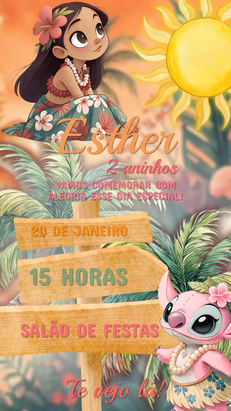 Convite Aniversário Infantil Lilo e Angel