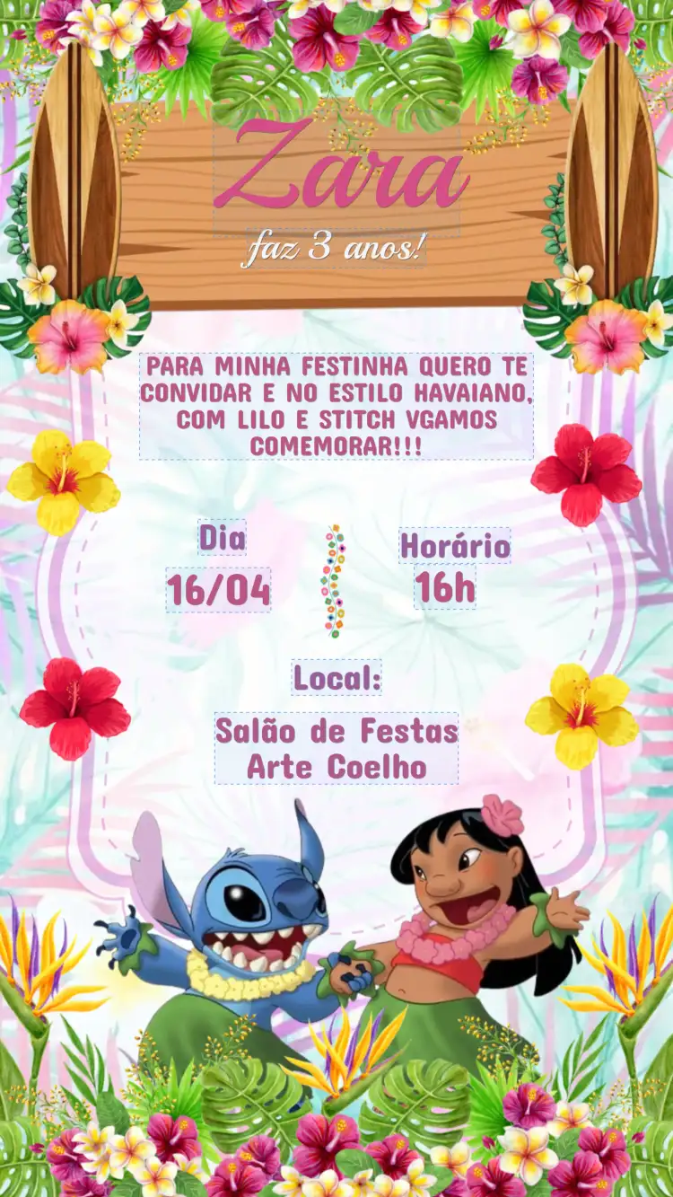 Children's Birthday Invitation LILO AND STITCH