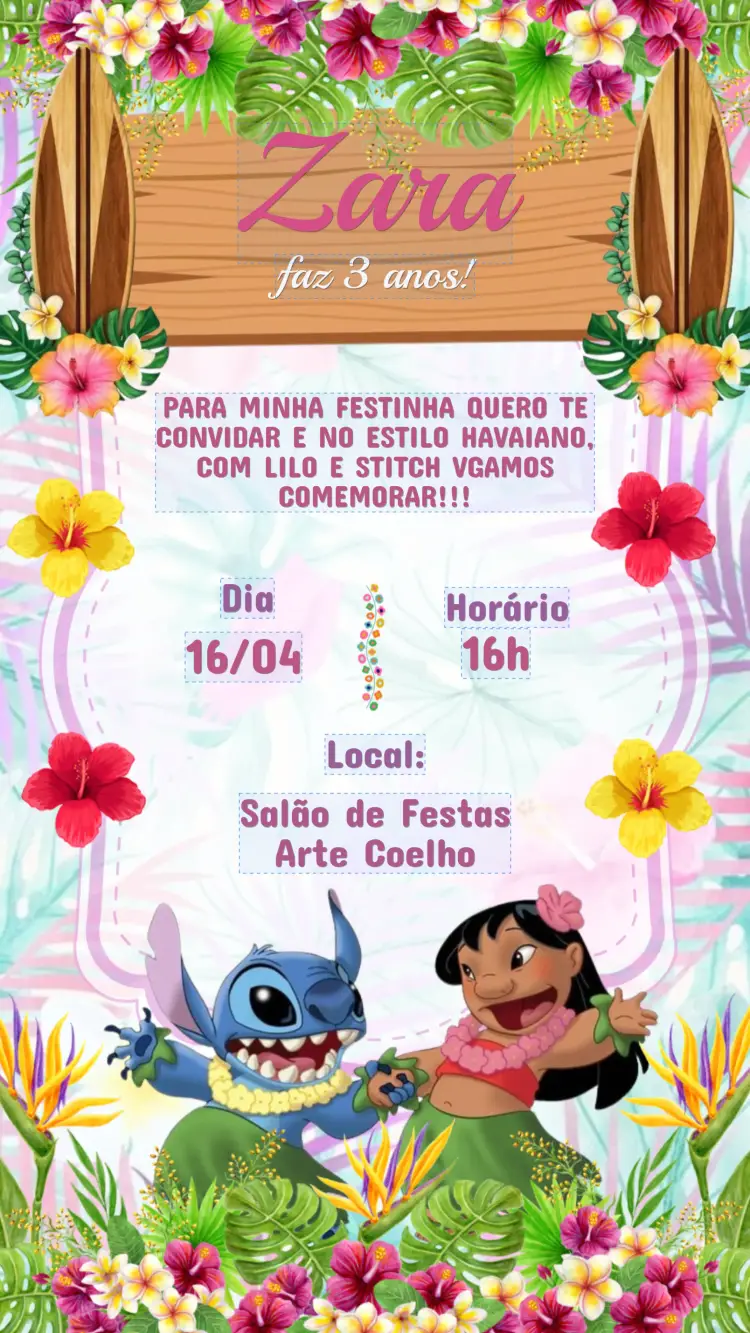Children's Birthday Invitation LILO AND STITCH