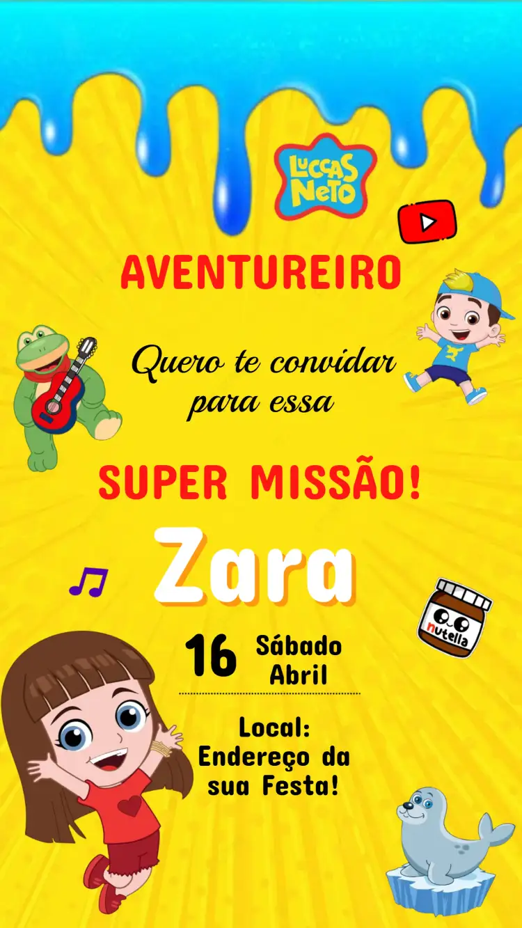Invitación Invitación Cumpleaños Infantil Lucas Neto – tema Cumpleaños Infantil colorido, divertido, lúdico, moderno, infantil