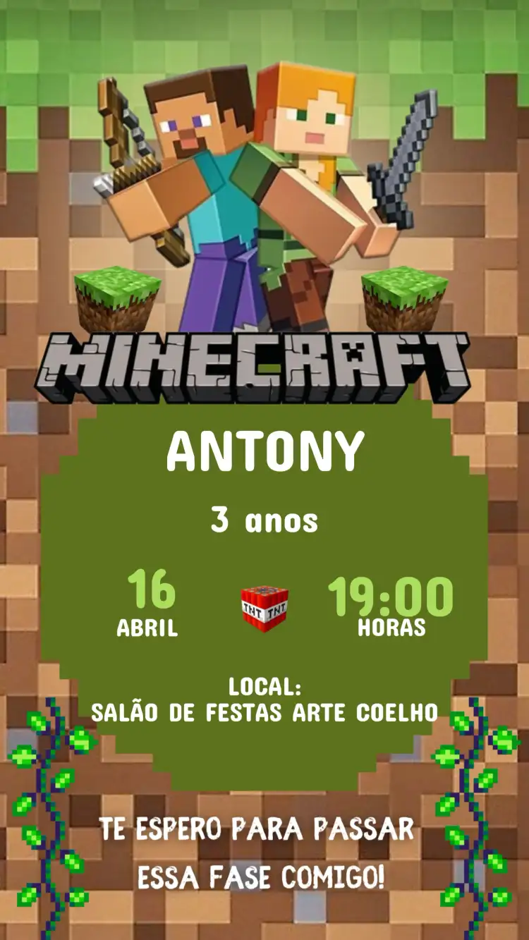 Invitación Cumpleaños Infantil MINECRAFT