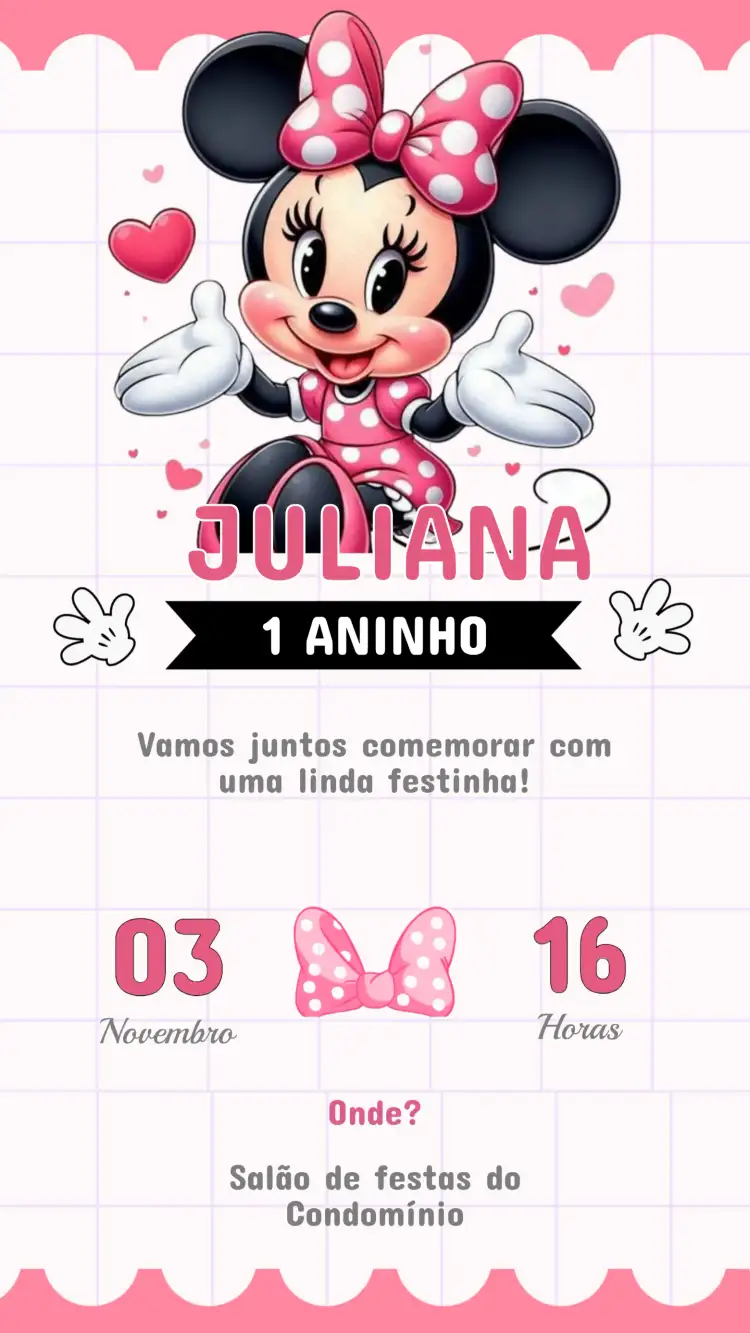 Invitación Cumpleaños Infantil Minnie