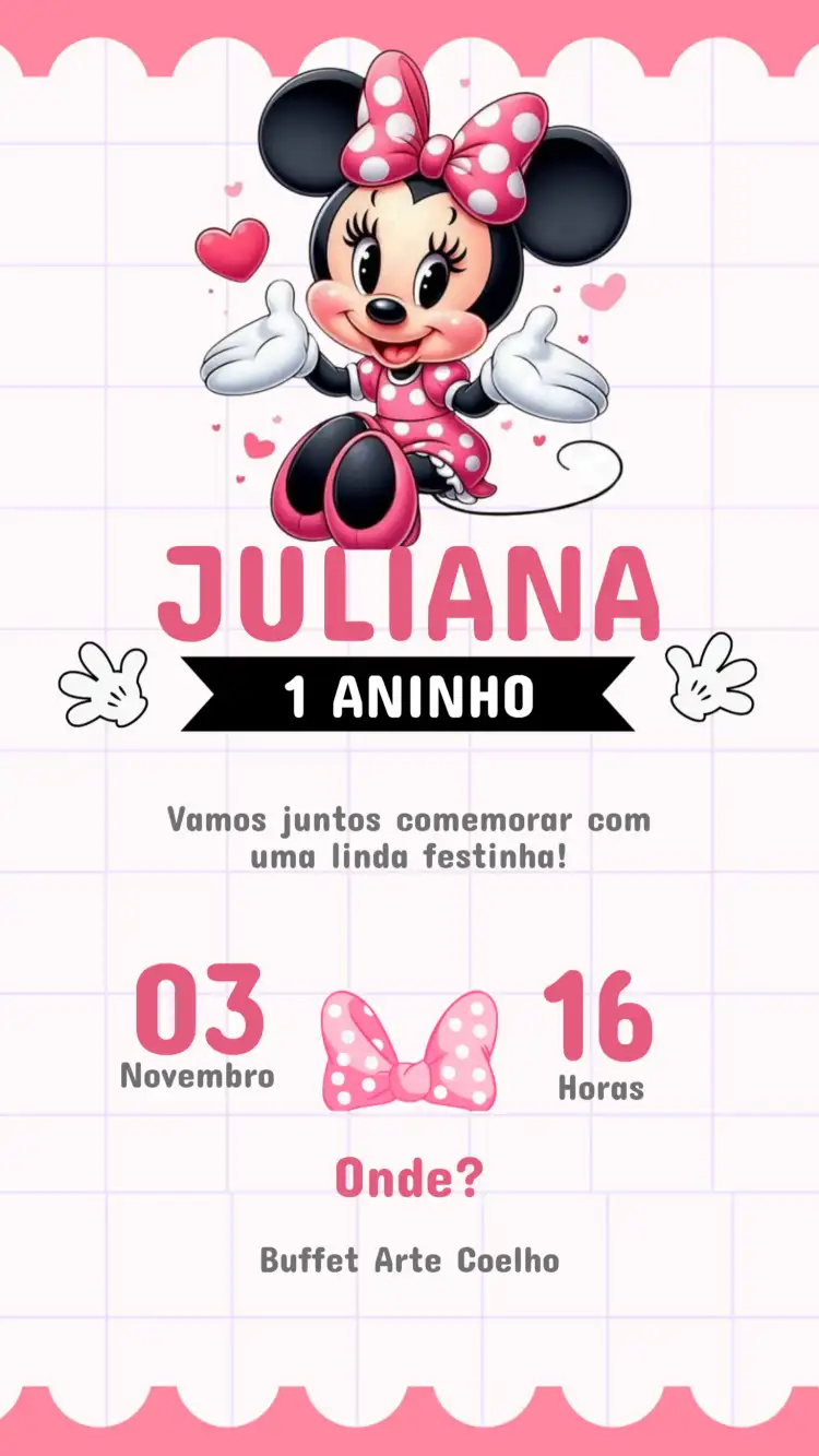 Invitación Cumpleaños Infantil Minnie