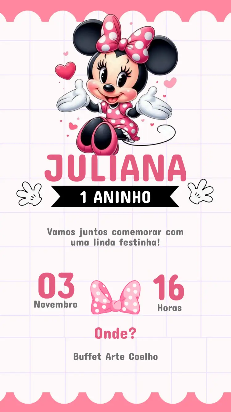 Children's Minnie Birthday Invitation