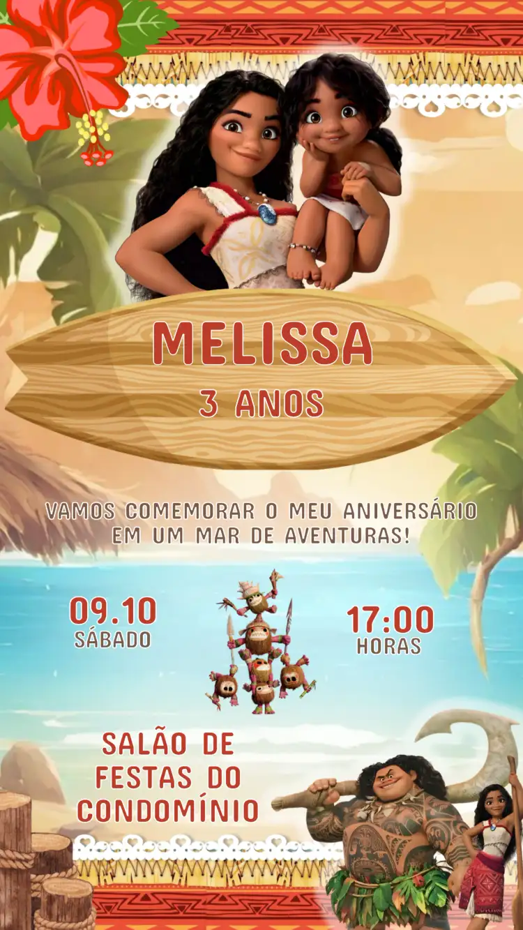 Convite Aniversário Infantil Moana