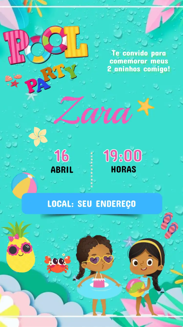 Convite Aniversário Infantil OK POOL PARTY