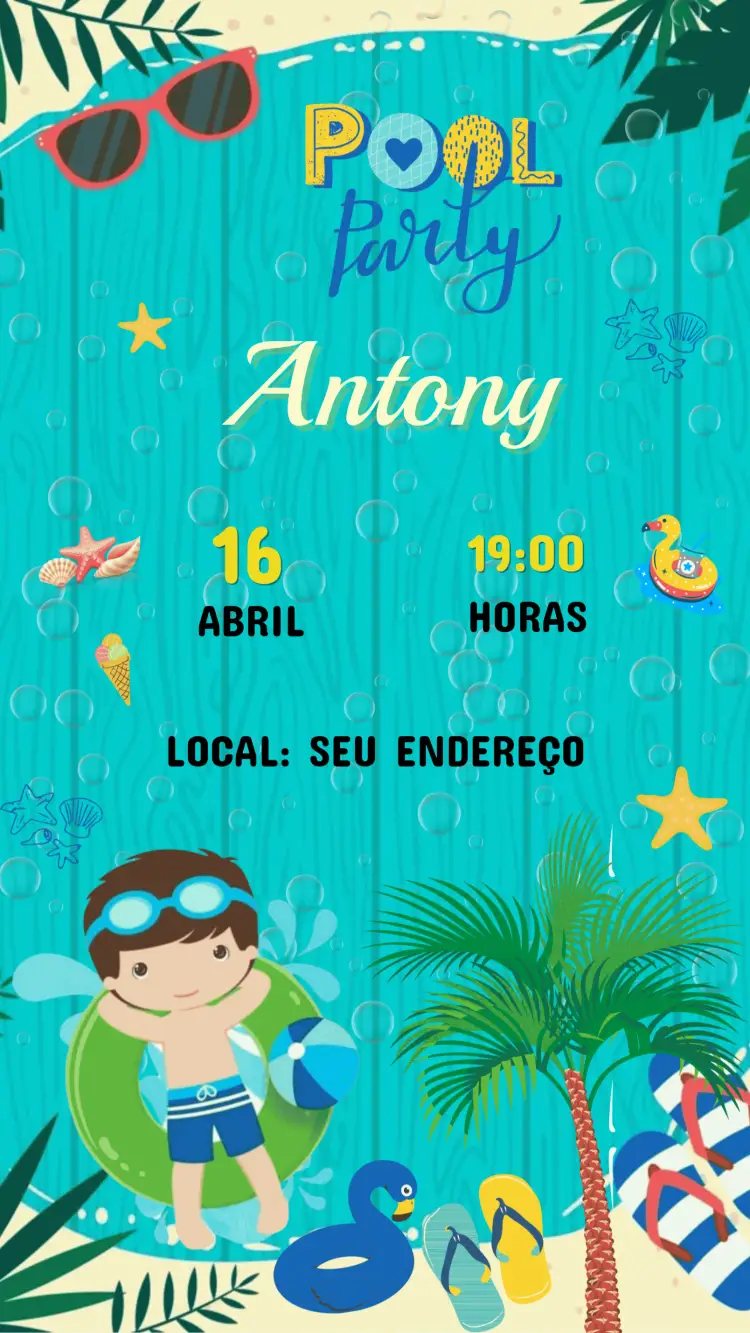 Convite Aniversário Infantil OK POOL PARTY