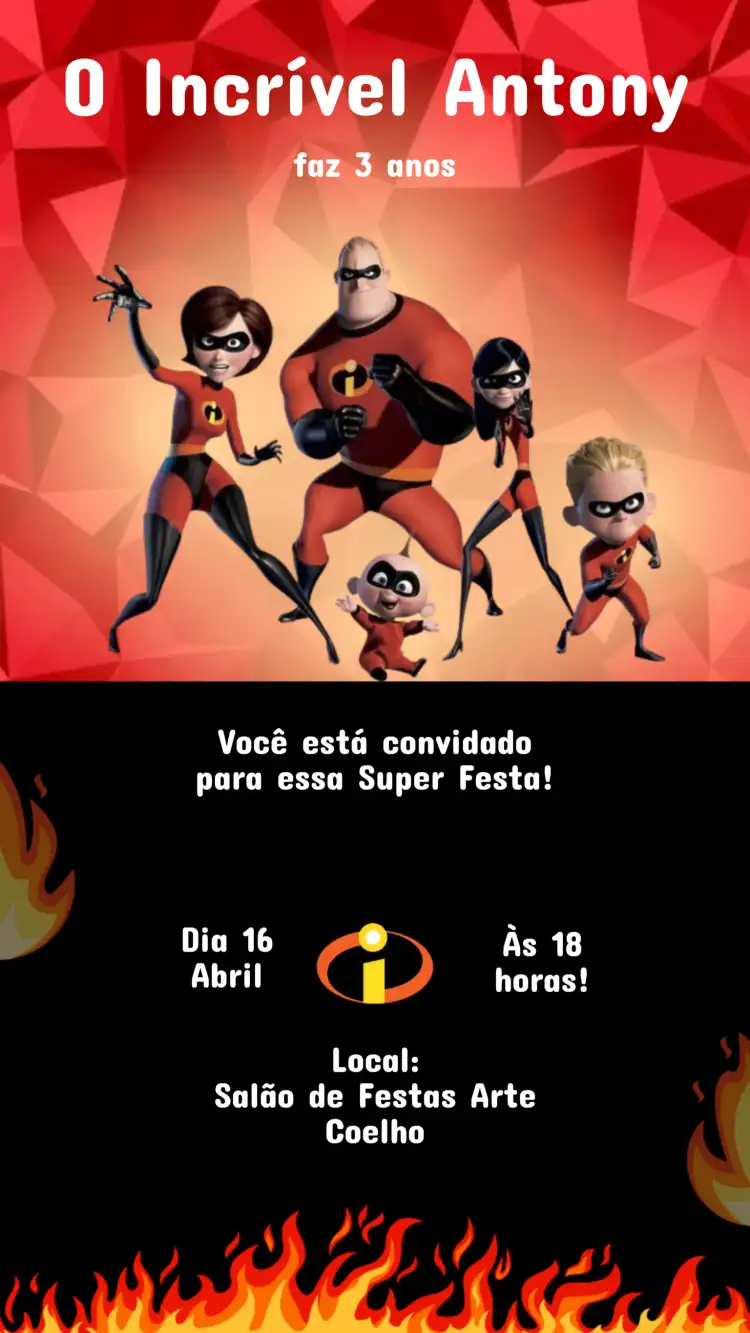 Convite Aniversário Infantil OS INCRÍVEIS