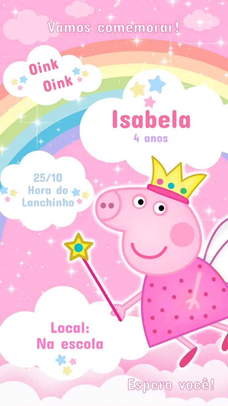 Convite Convite Aniversário Infantil PEPPA PIG – tema Aniversário Infantil cores vibrantes, ilustrações lúdicas, estilo cartoon, elementos da natureza, design divertido, tema Peppa Pig