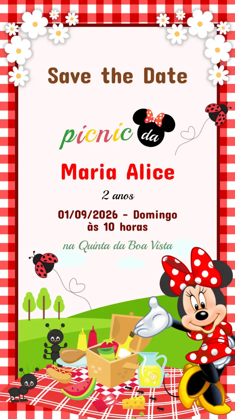 Birthday Invitation Children's MINNIE'S PICNIC